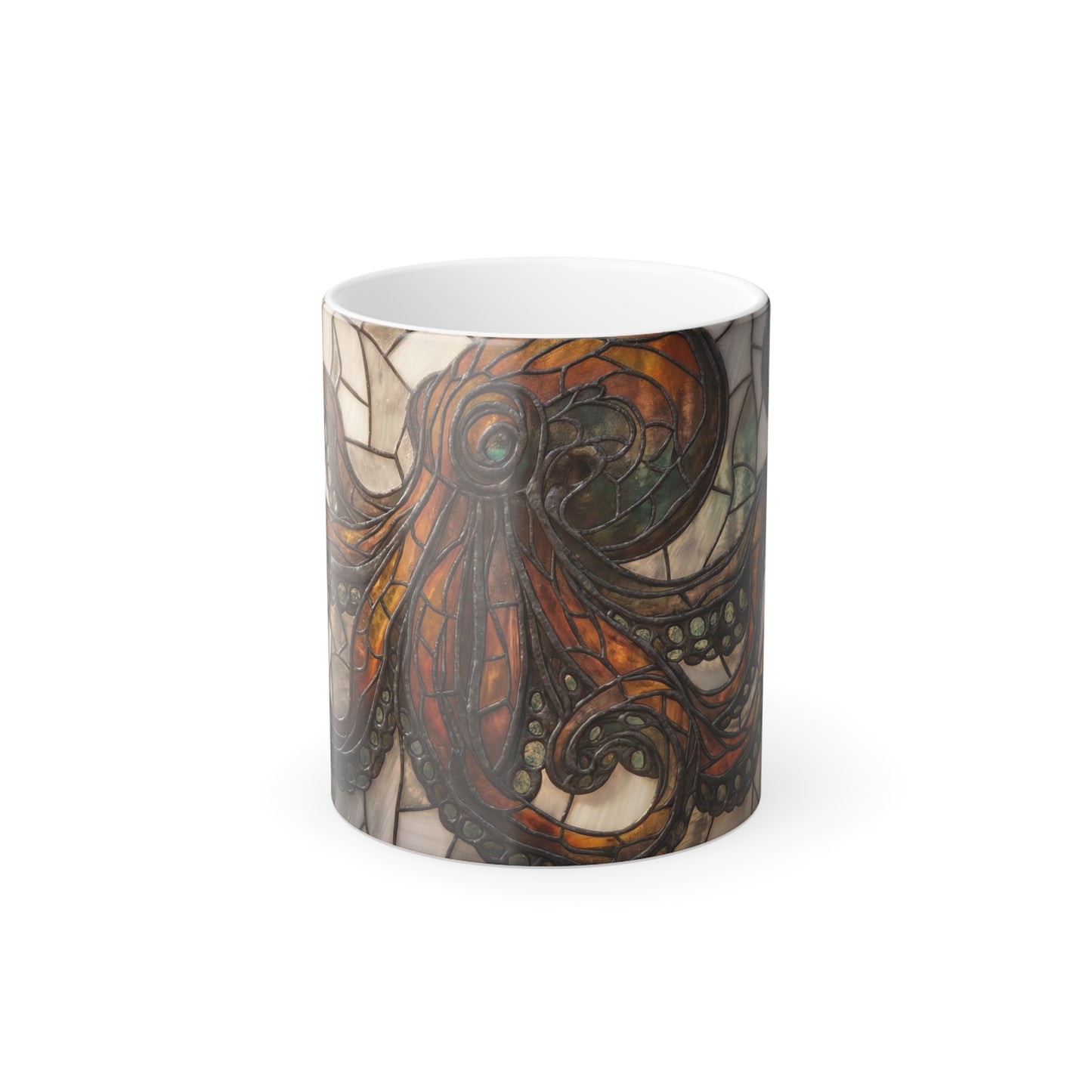 Stained Glass Octopus Color Morphing Mug, 11oz – Amber and Moss Sea Guardian