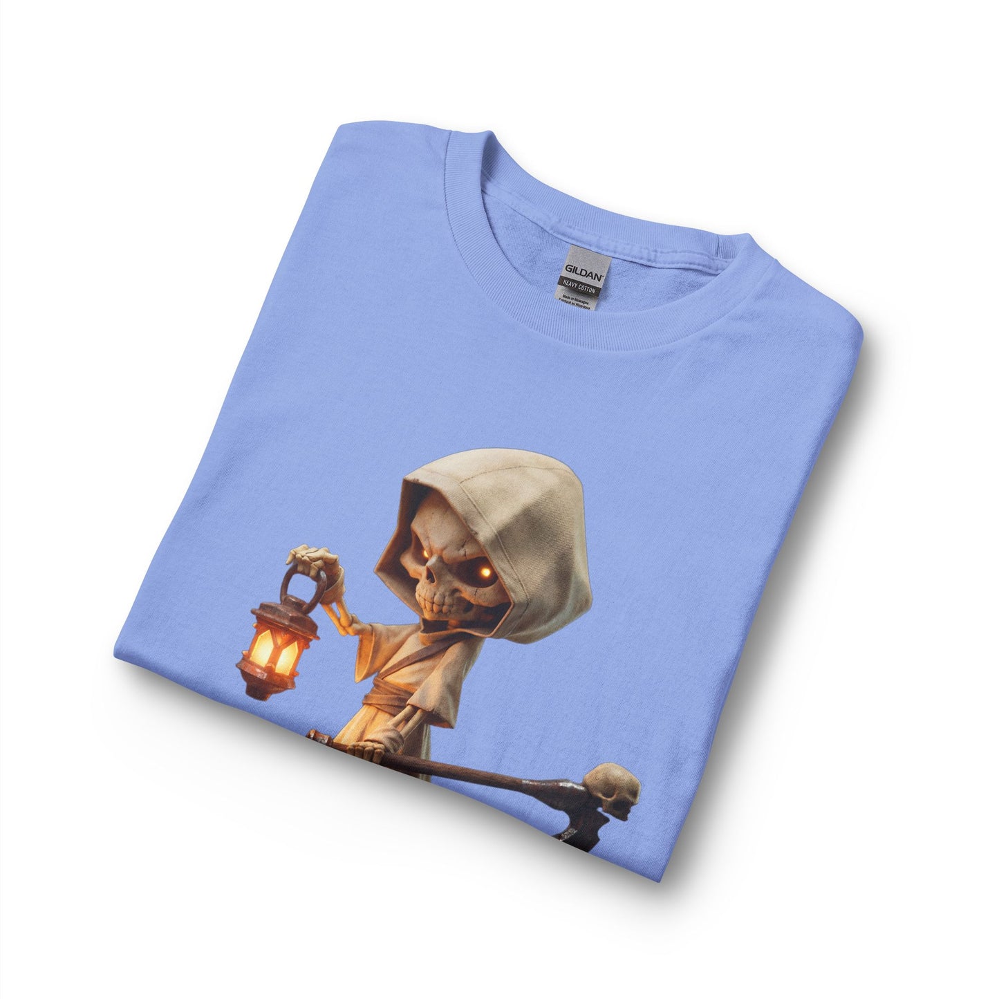 Lantern-Bearing Skeletal Guardian Unisex Long Sleeve T-Shirt – Warm Glow Against Black Canvas
