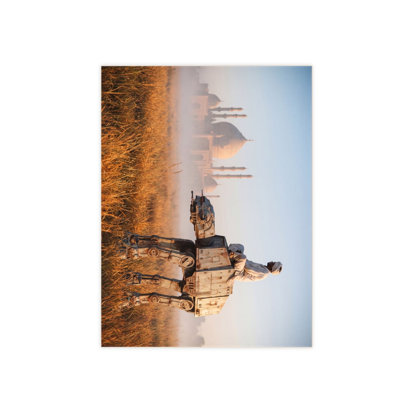 Man on AT-AT in Golden Field Ceramic Photo Tile – Taj Mahal Sunrise Fusion