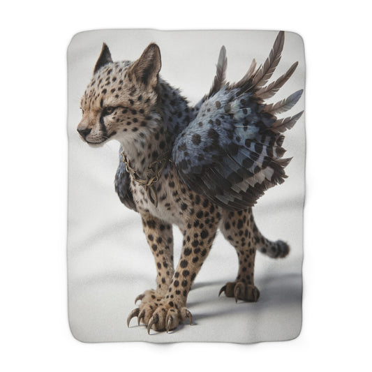 Winged Cheetah Sherpa Fleece Blanket – Shadowed Feathered Guardian