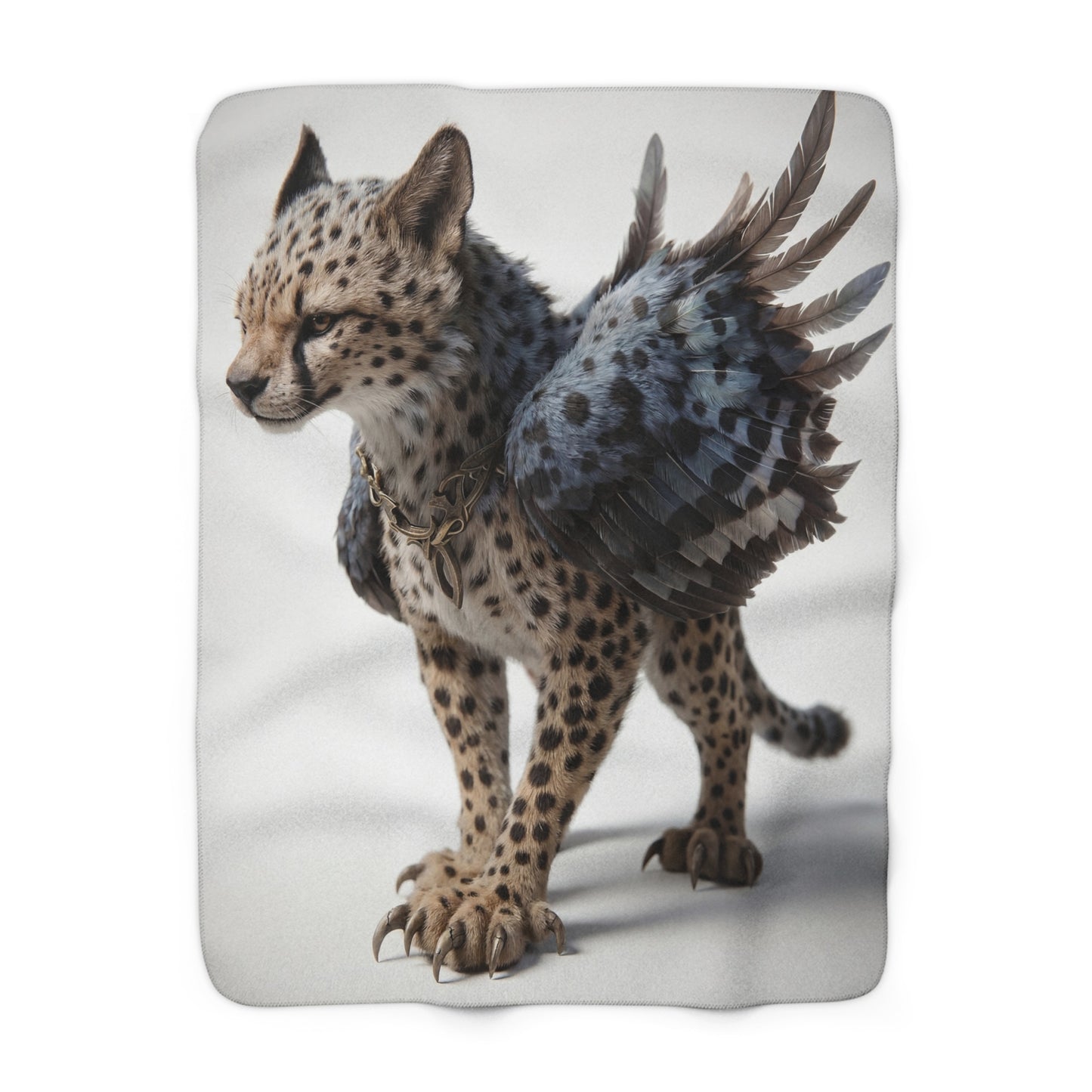 Winged Cheetah Sherpa Fleece Blanket – Feathered Sentinel Portrait Wrap
