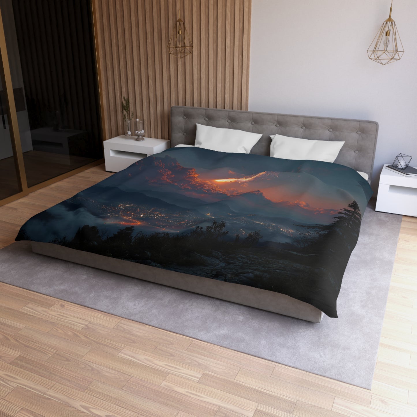 Meteor Firefall Microfiber Duvet Cover – Twilight Mountain Cityscape