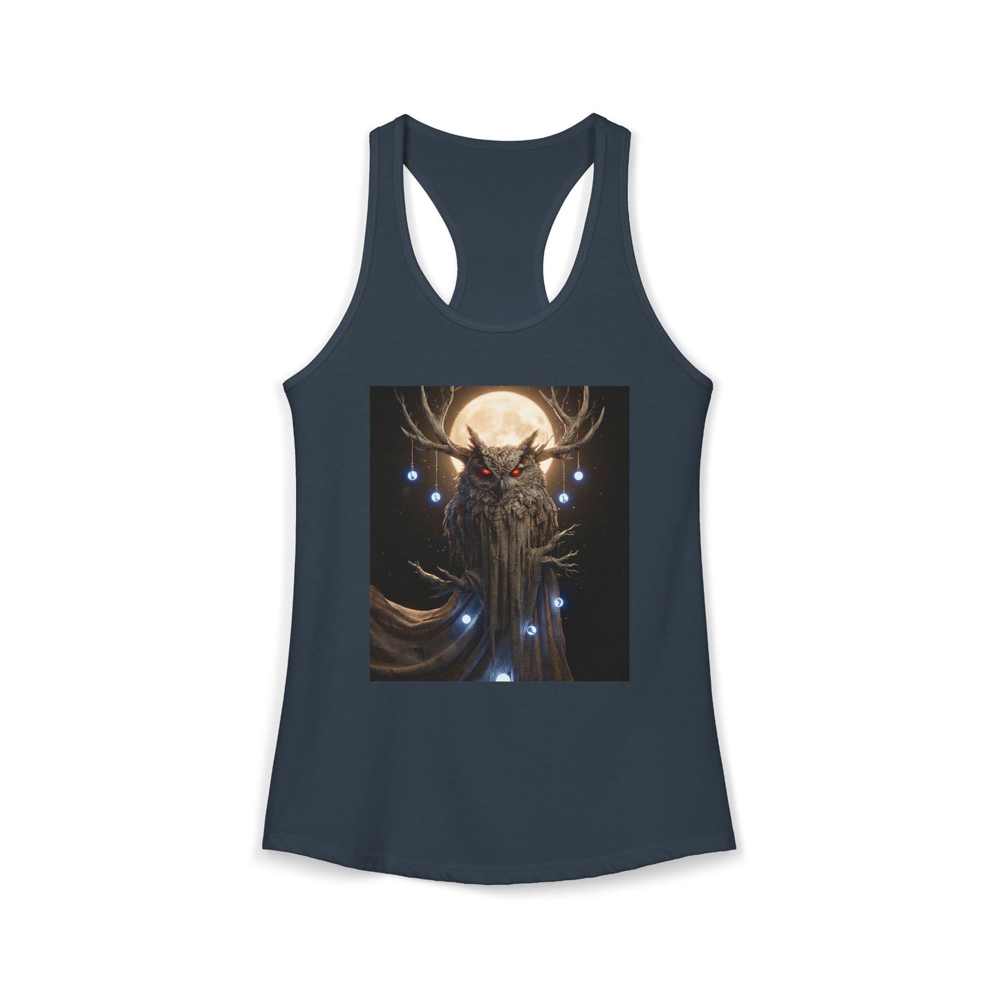 Moonlit Owl Sentinel Tank – Red-Eyed Forest Guardian Print