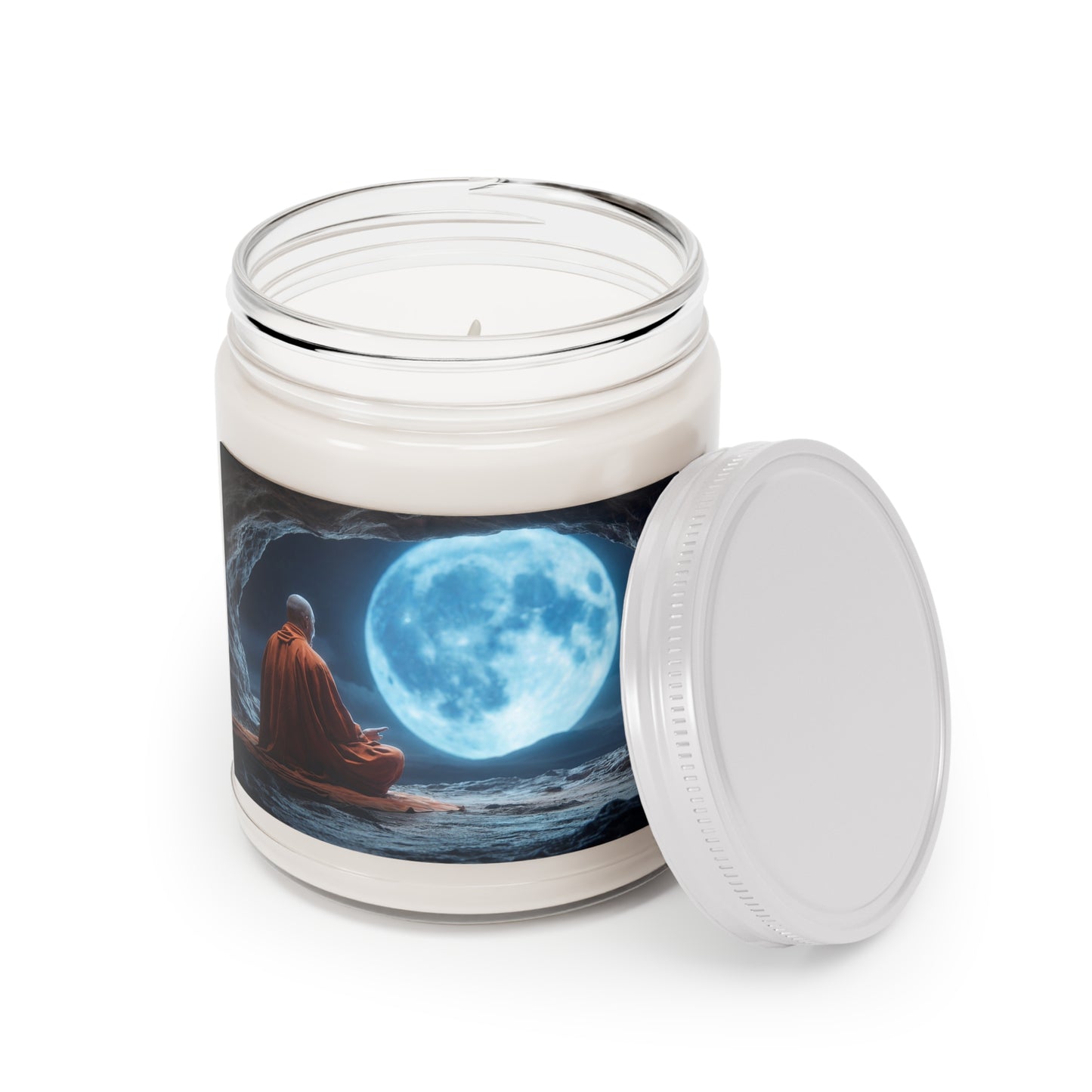 Moonlit Meditation Monk Scented Soy Candles with White Lid, 9oz – Serene Night Sanctuary