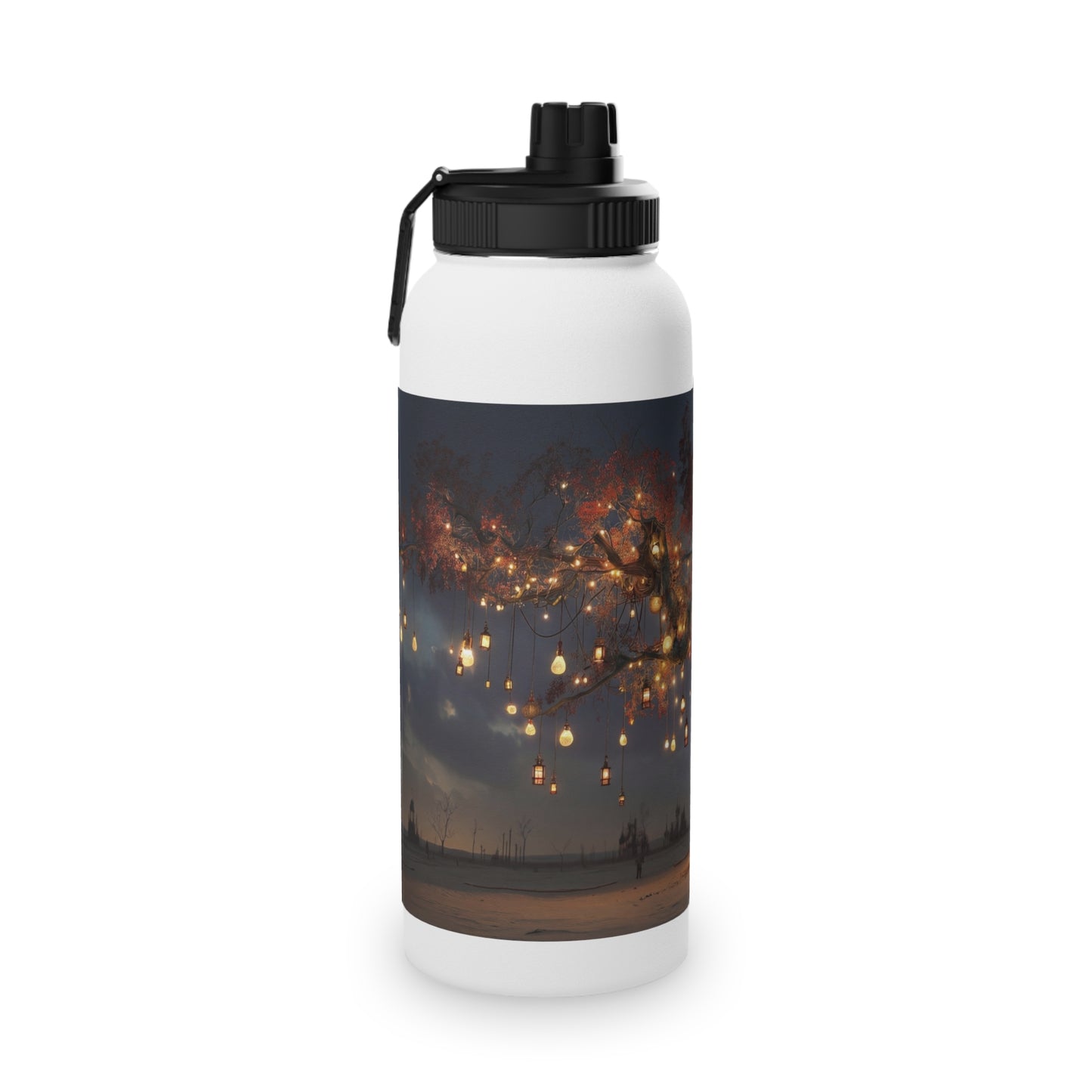 Luminescent Wishing Tree Stainless Steel Water Bottle, Sports Lid – Desert Night’s Warmth