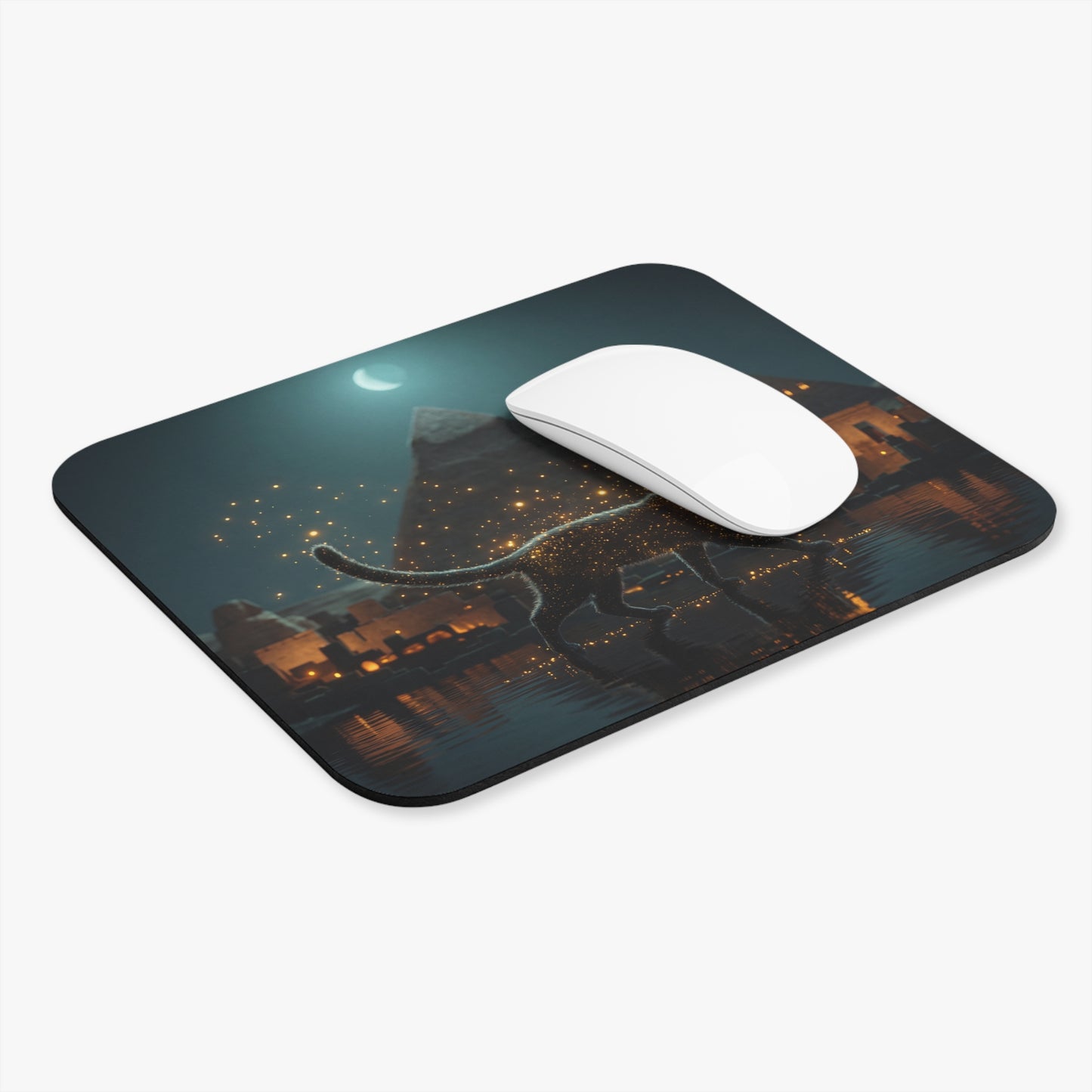 Starlit Cat Mouse Pad (Rectangle) – Midnight Desert Guardian