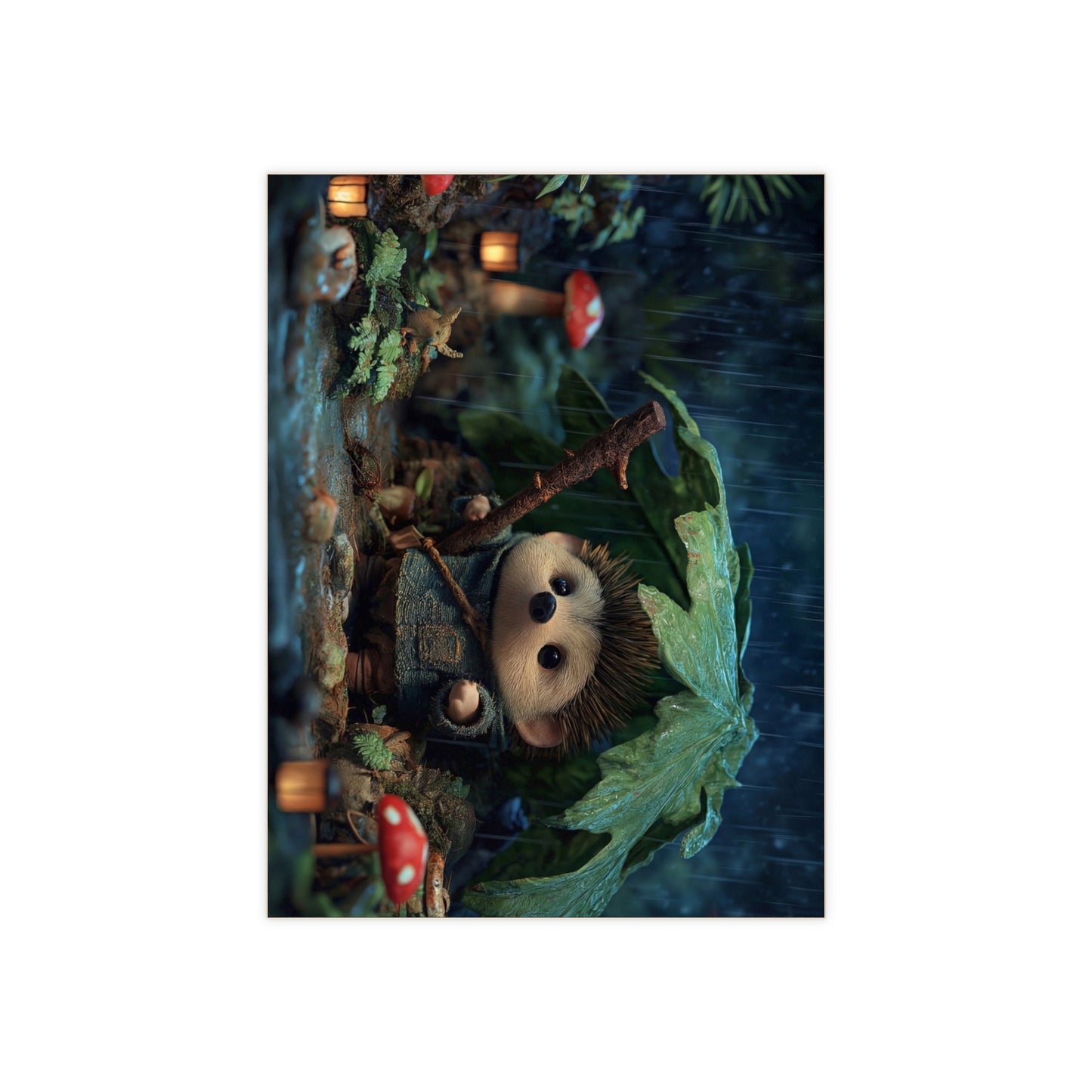 Rain-Slicked Hedgehog Explorer Ceramic Photo Tile – Tiny Guardian in the Wet Woods