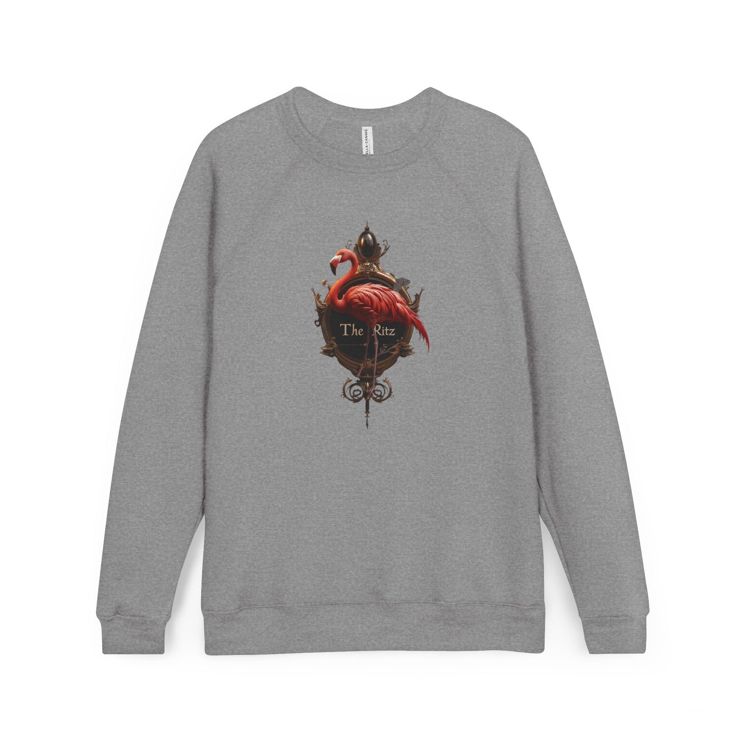 The Ritz Flamingo Raglan Sweatshirt – Opulent Gold Frame & Crimson Bird Art