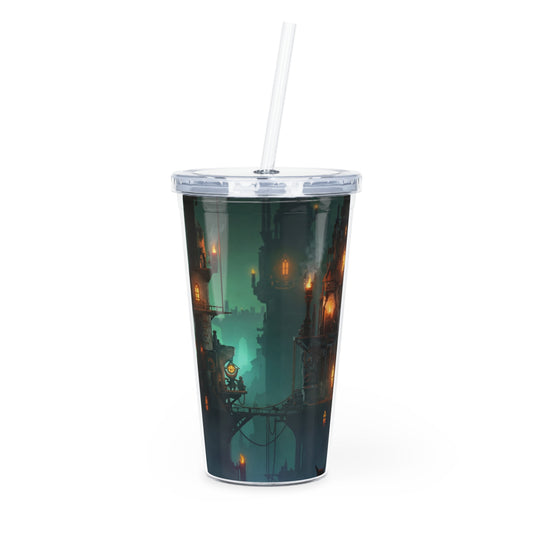 Floating City of Lanterns Plastic Tumbler with Straw – Glow in the Misty Twilight