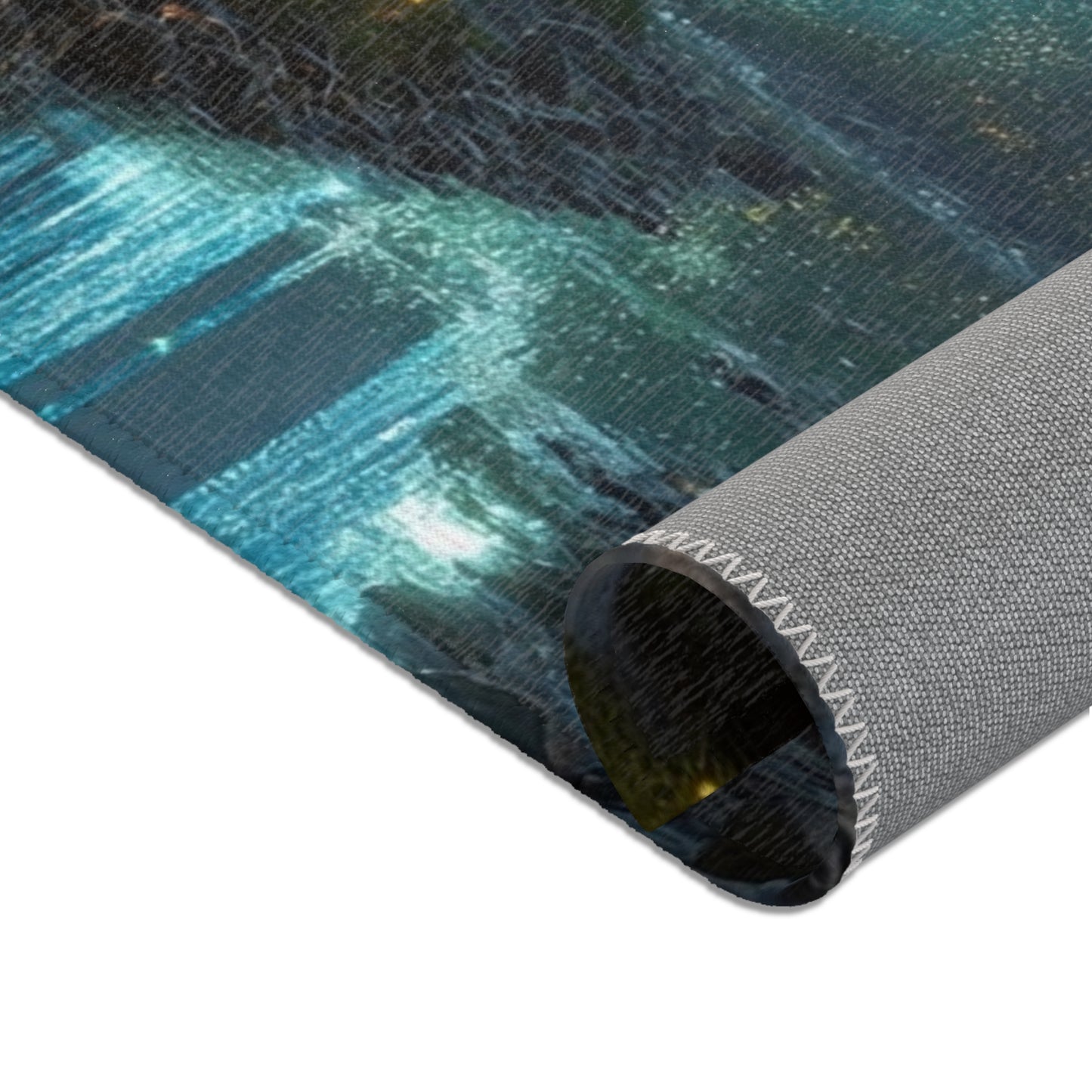 Whispering Forest Stream Rug – Azure Luminescence Dreamscape