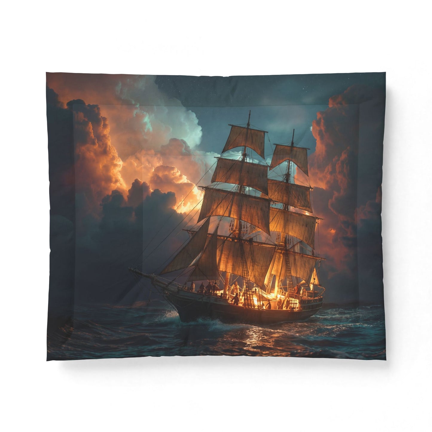 Golden Horizon Tall Ship Comforter – Starlit Voyage at Dawn or Dusk