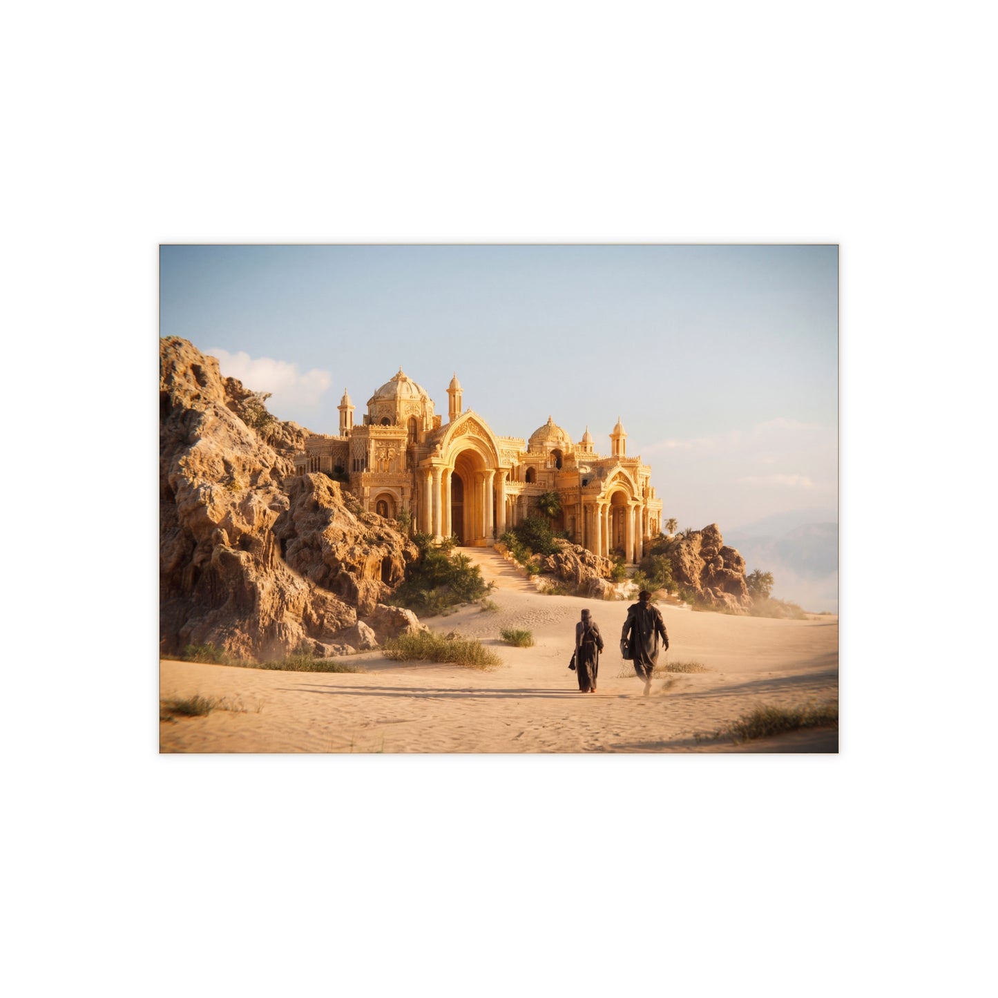 Desert Oasis Palace Ceramic Photo Tile – Golden Mirage on Sun-Drenched Sands