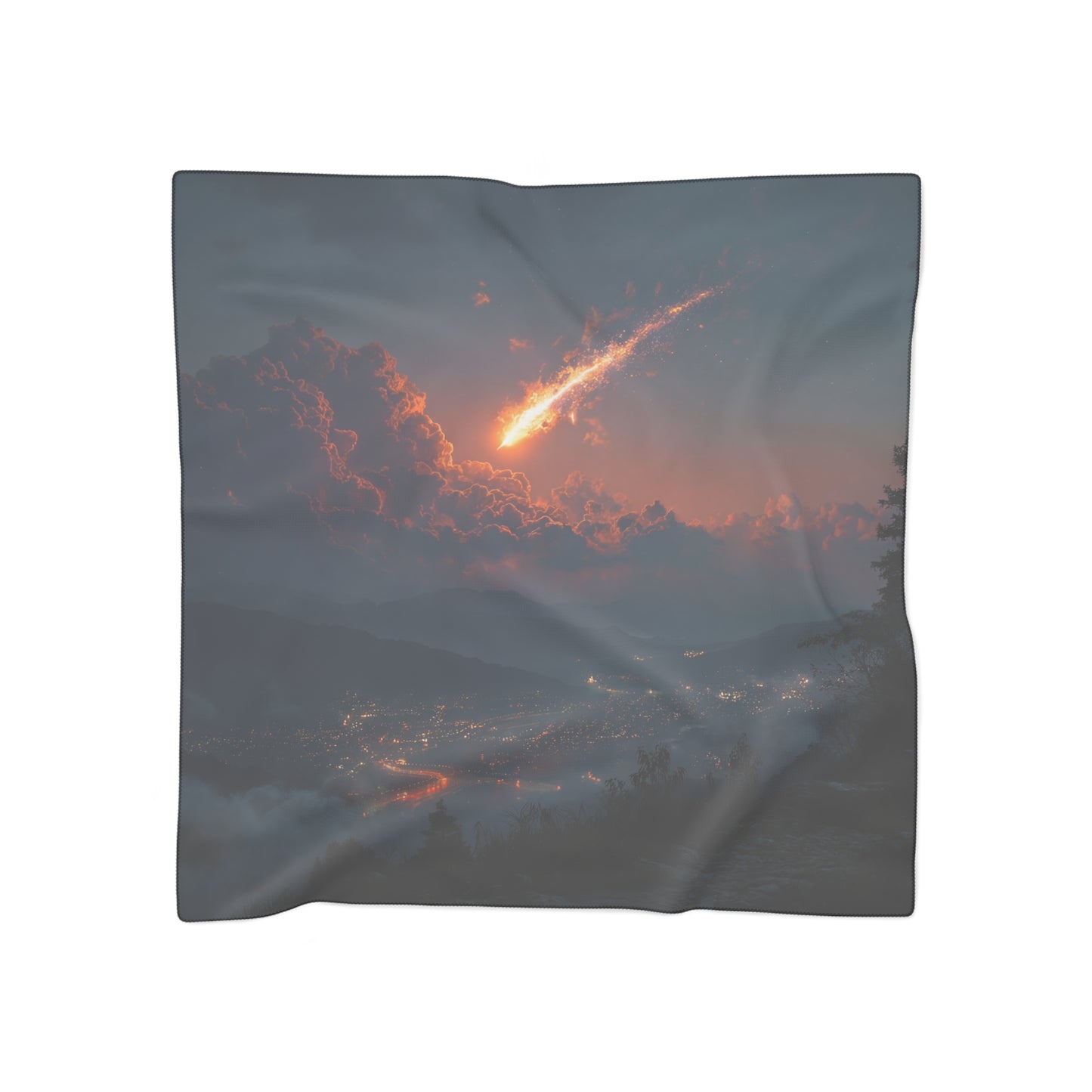Celestial Firefall Poly Scarf – Twilight Comet Over Mountain Vale