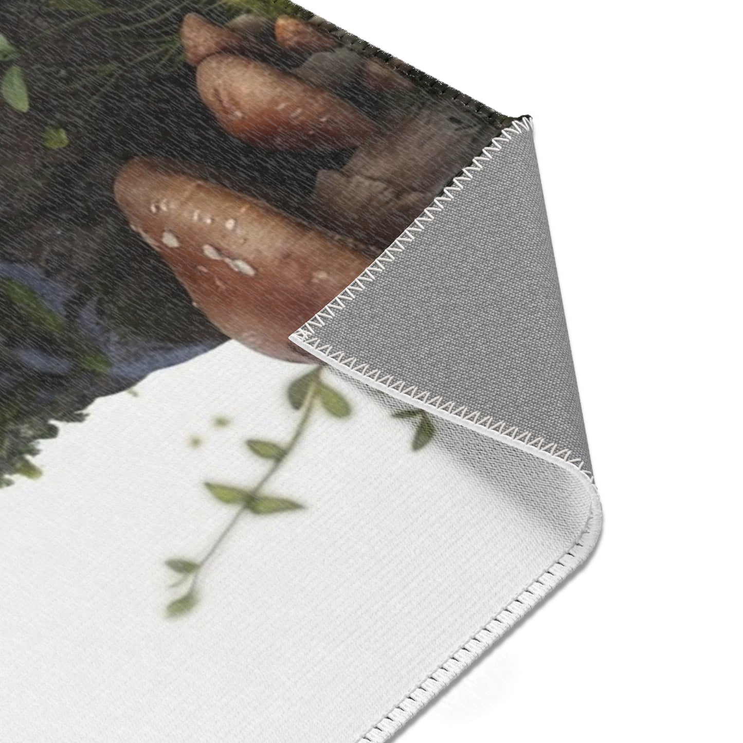 Forest Sentinel Area Rug – Glowing Antlered Child Amid Mushrooms and Rabbits