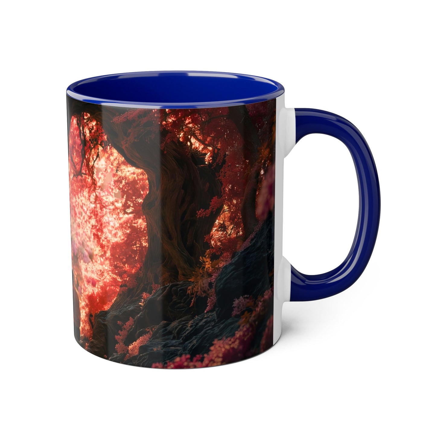 Crimson Heart Grove Accent Mugs, 11oz – Twisted Branches and Twilight Embrace