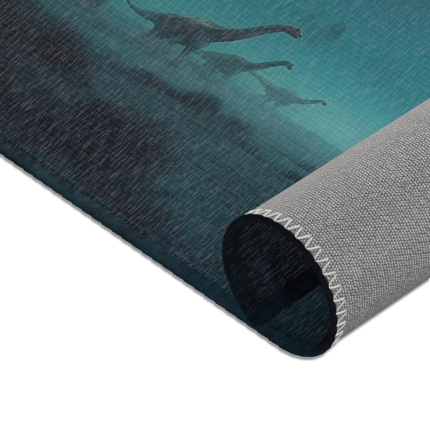 Moonlit Dinosaur Migration Rug – Vintage Van & Misty Peaks