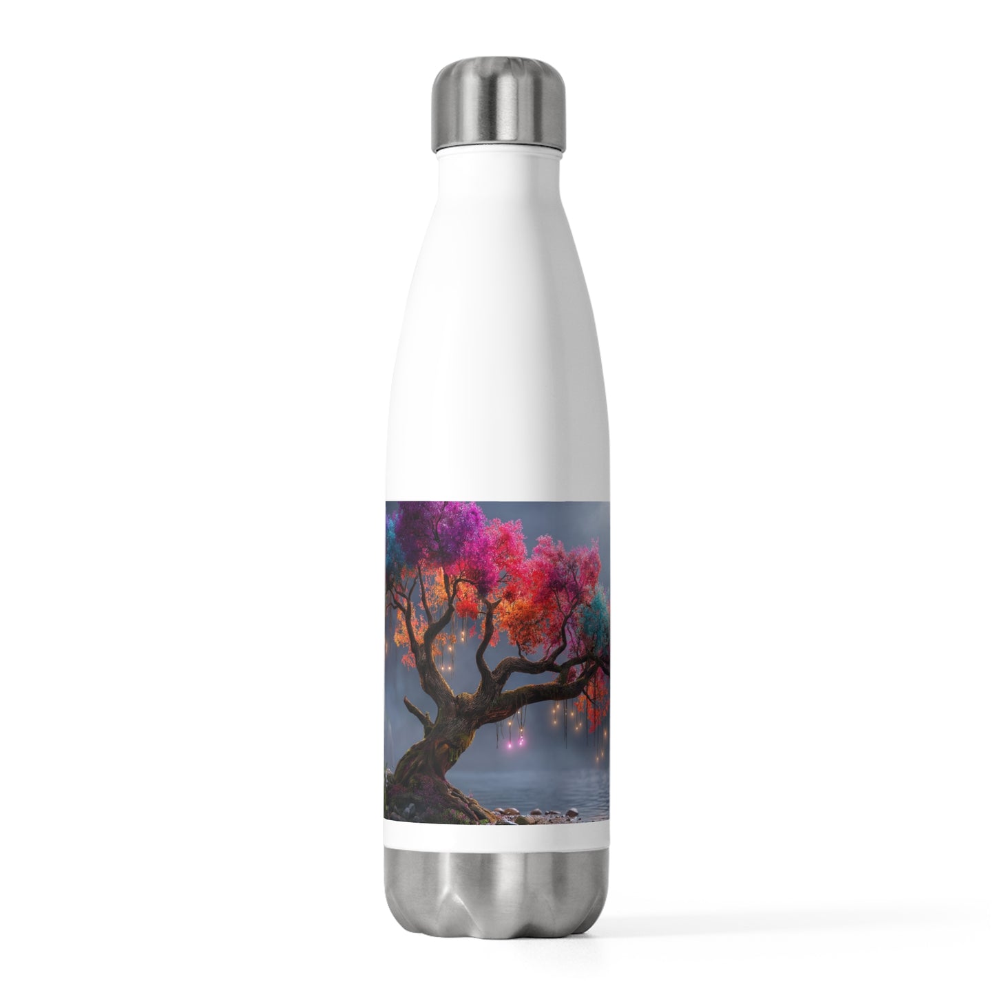 Chromatic Sentinel Tree 20oz Insulated Bottle – Moonlit Rainbow Canopy