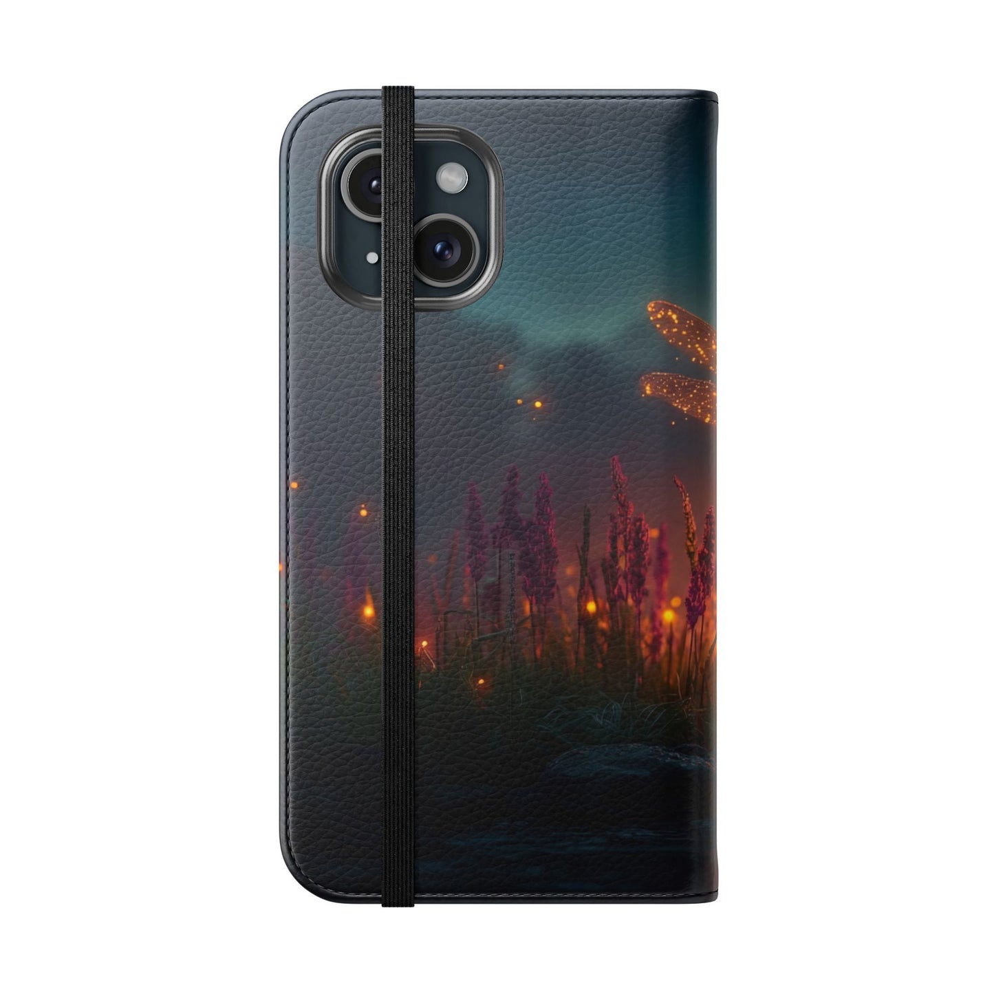 Bioluminescent Dragonfly Flip Cases – Glowing Amber Wings Over Twilight Marsh