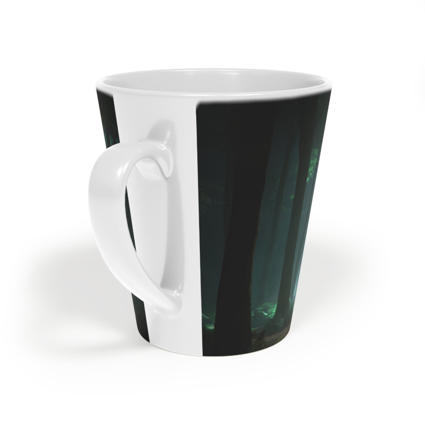 Spiral Light Forest Latte Mug, 12oz – Golden Vortex in the Twilight Grove
