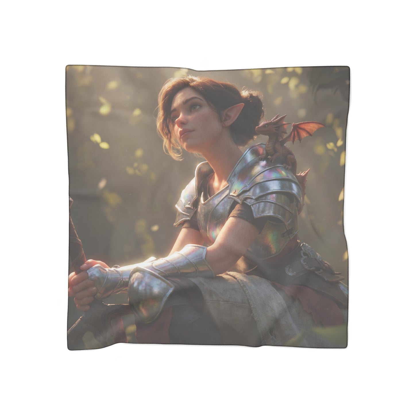 Elven Sentinel with Dragon Companion Poly Scarf – Sunlit Grove Quietude