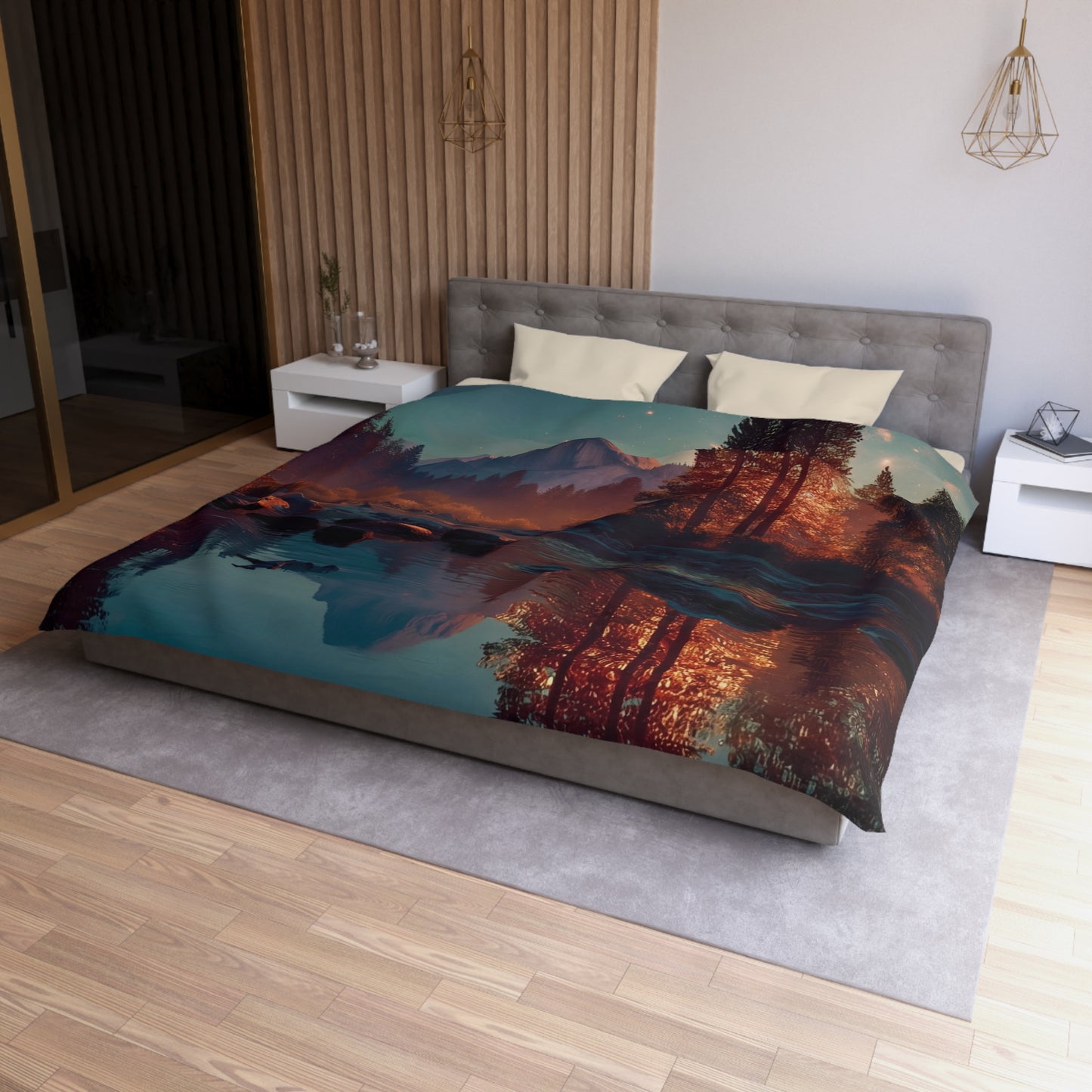 Starlit River Valley Microfiber Duvet Cover – Half Dome’s Twilight Reflection