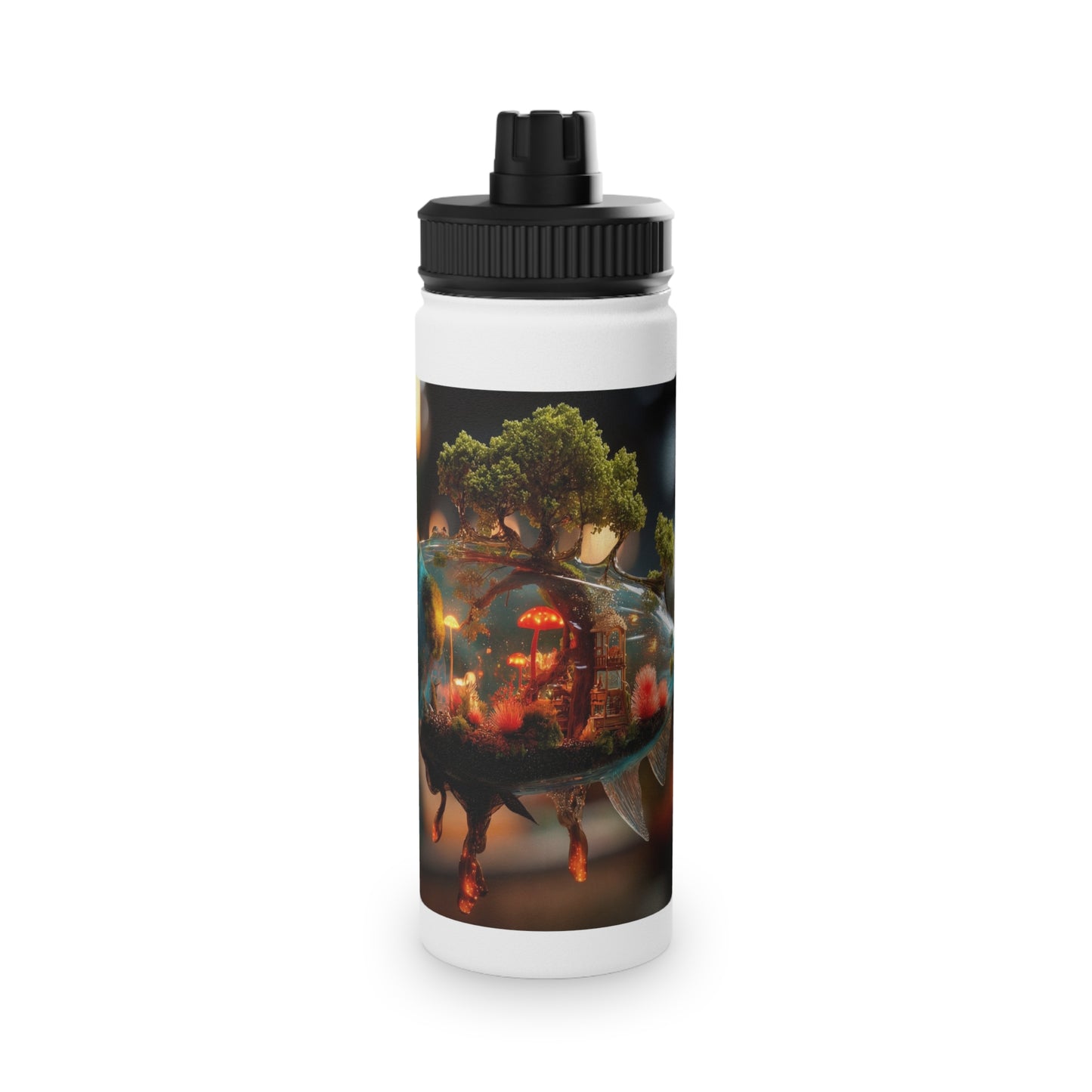 Forest Within Fish Stainless Steel Water Bottle, Sports Lid – Liquid Eden Dreamscape