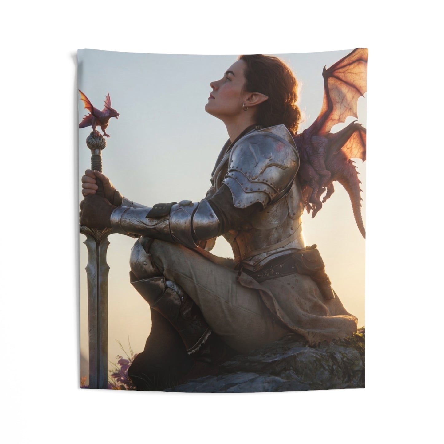 Dragon Rider Sentinel Wall Tapestry – Sunset Peak and Whispering Wings
