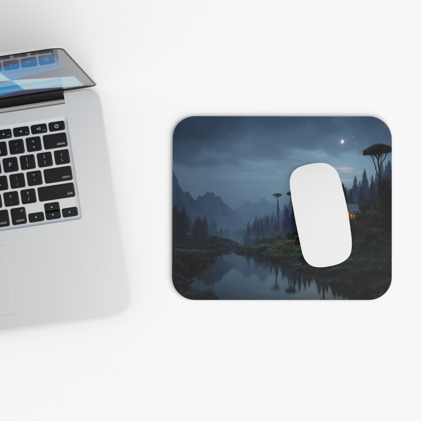 Mountain Lodge Mouse Pad (Rectangle) – Moonlit Haven by the River