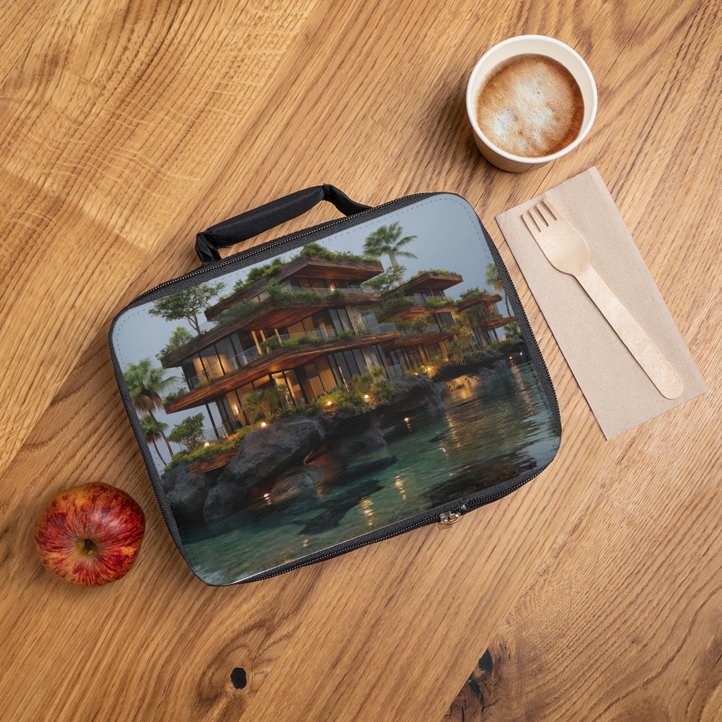 Oceanfront Jungle Villa Lunch Bag – Twilight Sanctuary on the Rocks