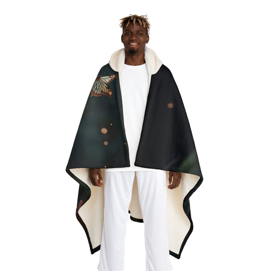 Tiny Crocodile Sentinel Hooded Sherpa Fleece Blanket – Tender Guardian with Butterfly Bloom