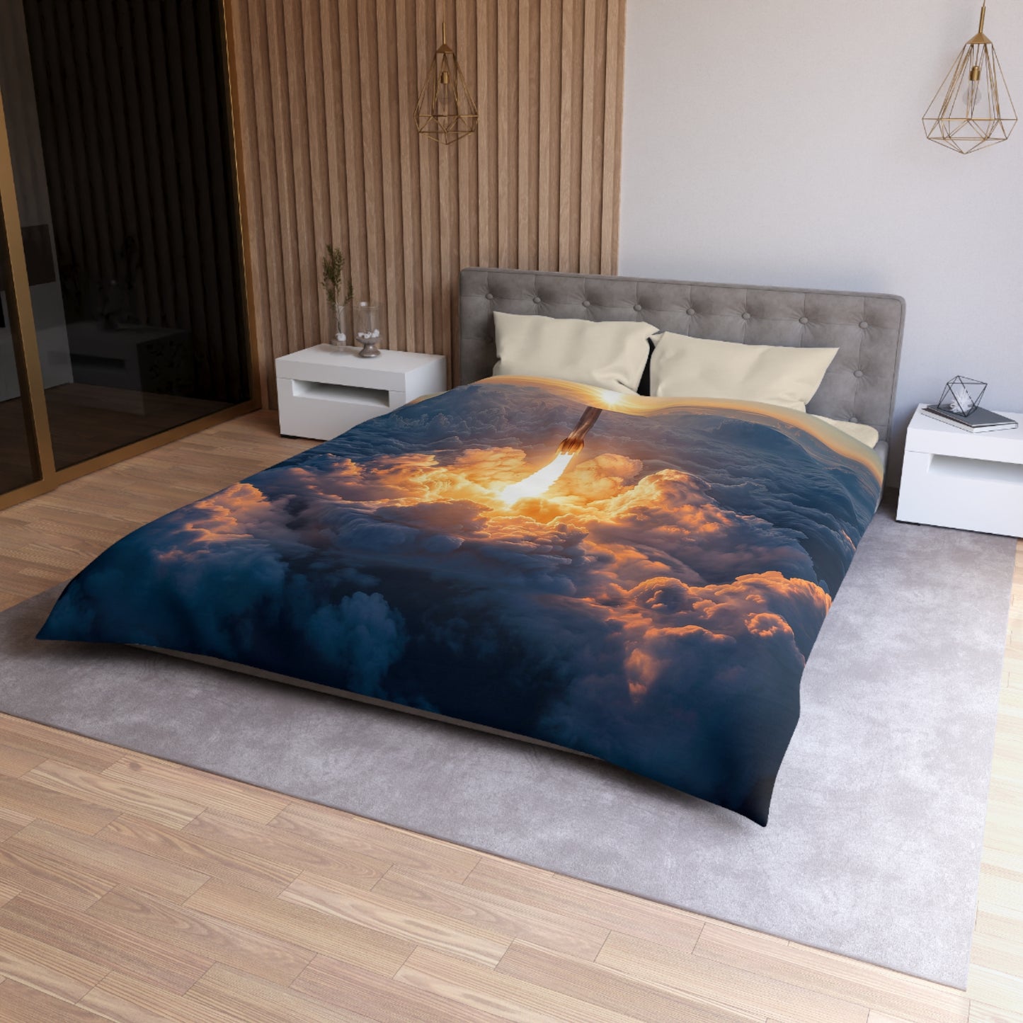 Solar Launch Microfiber Duvet Cover – Dawn’s First Rocket Ascension