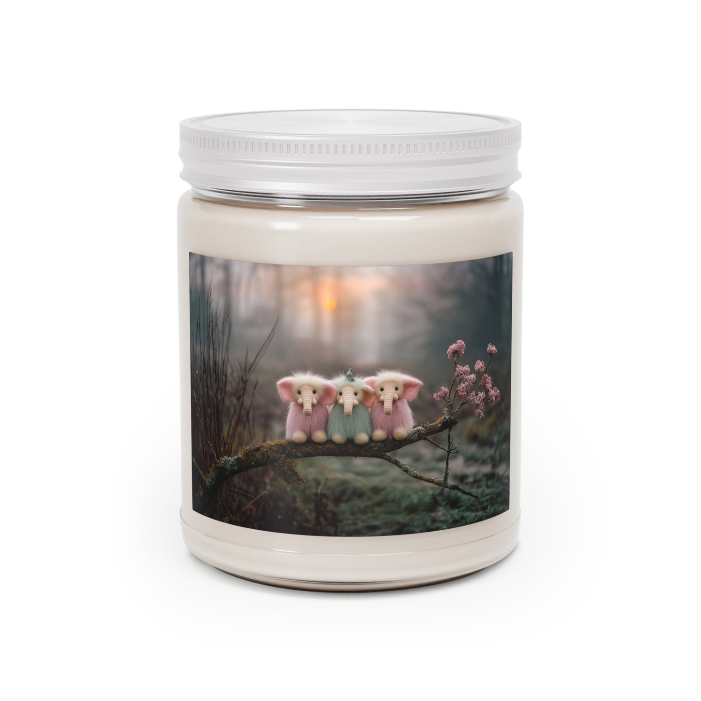 Three Tiny Elephants Scented Soy Candles with White Lid, 9oz – Mossy Branch Sunset Friends