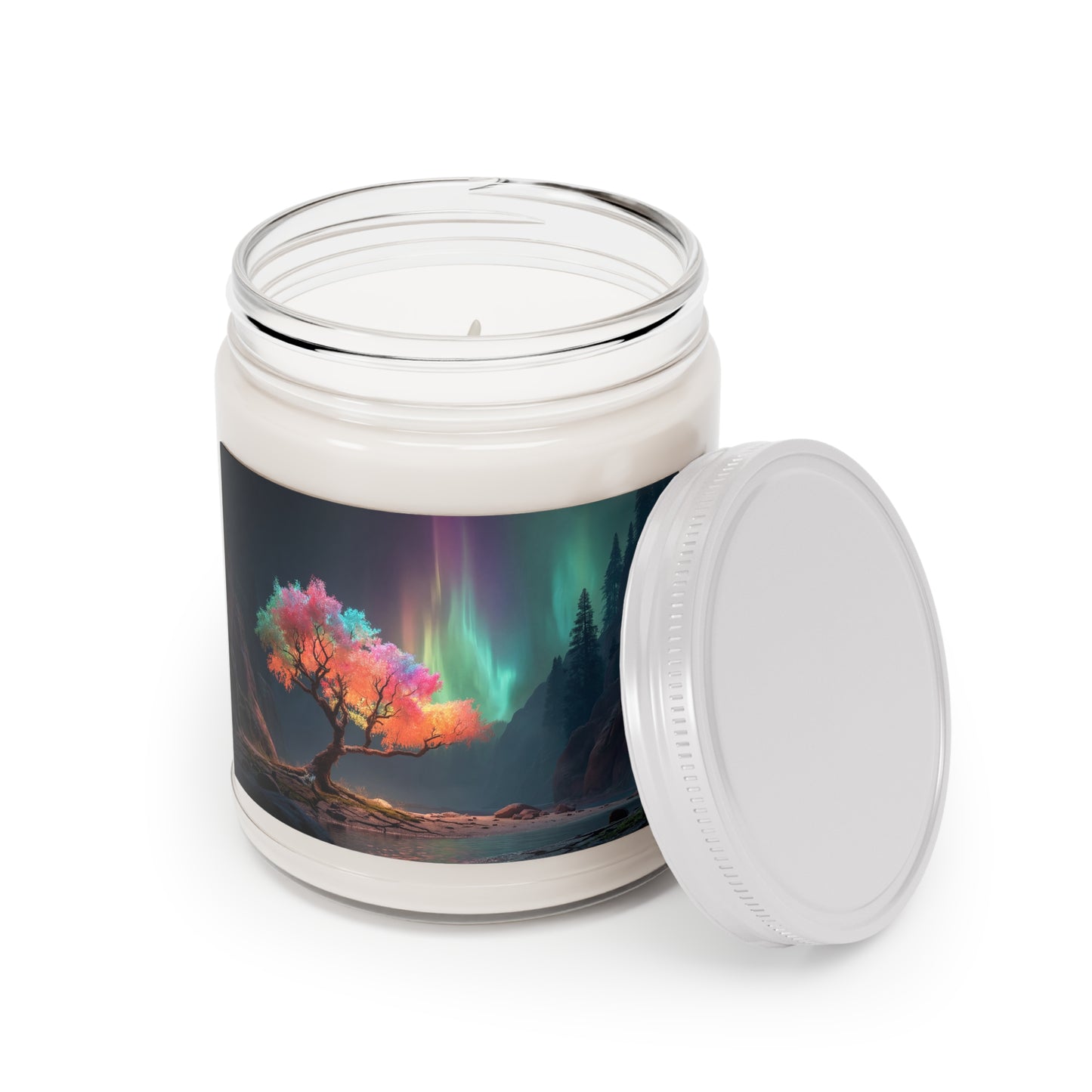 Aurora Tree Scented Soy Candles with White Lid, 9oz – Whimsical Canopy Under Celestial Light
