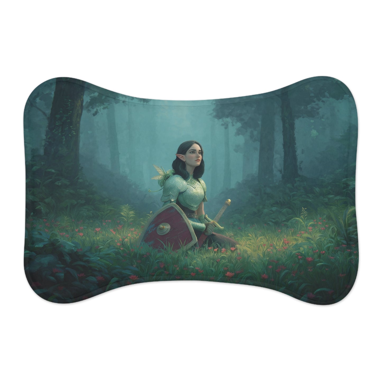 Forest Sentinels Pet Feeding Mats – Elven Guardian Resting Scene