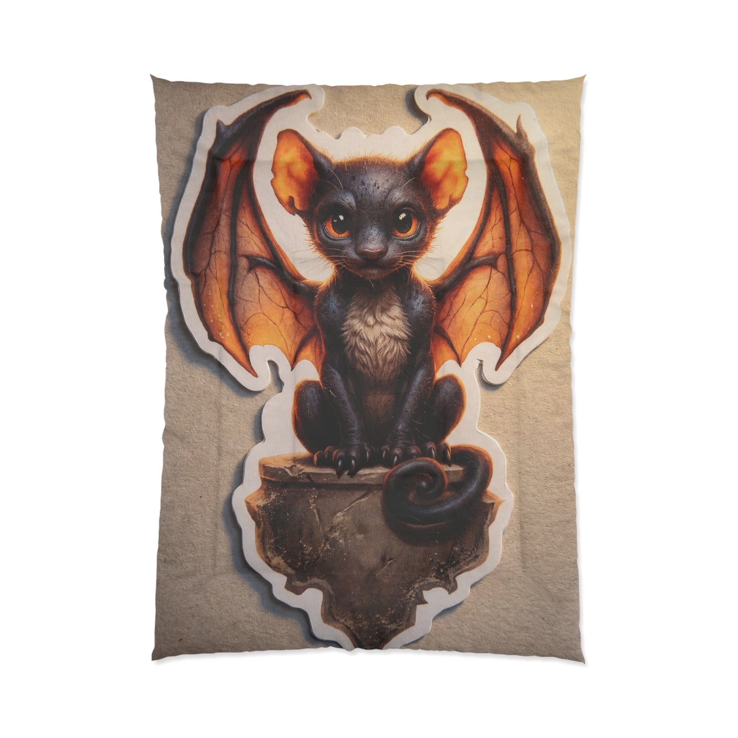 Winged Feline Sentinel Comforter – Amber Glow in the Twilight