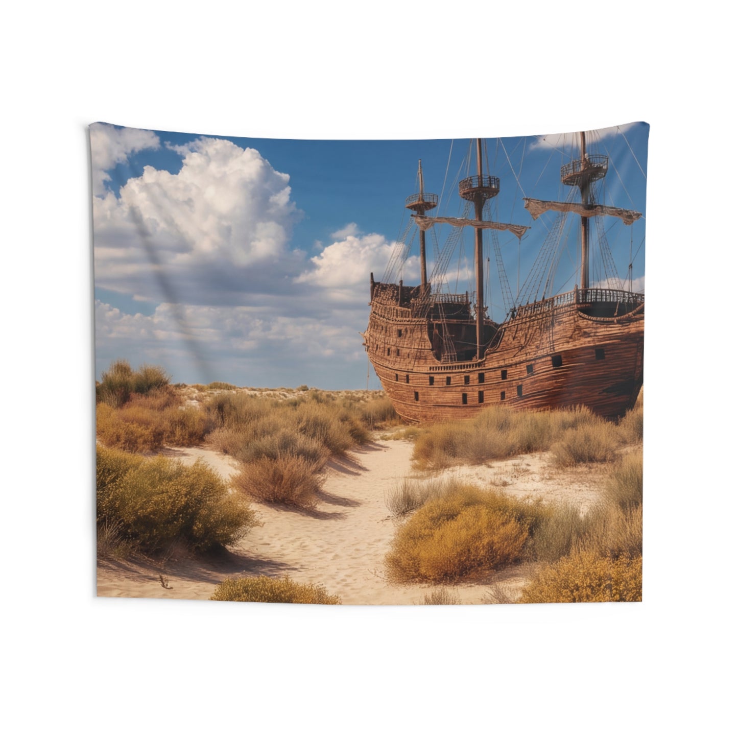 Abandoned Galleon Wall Tapestry – Sun-Drenched Desert Mirage