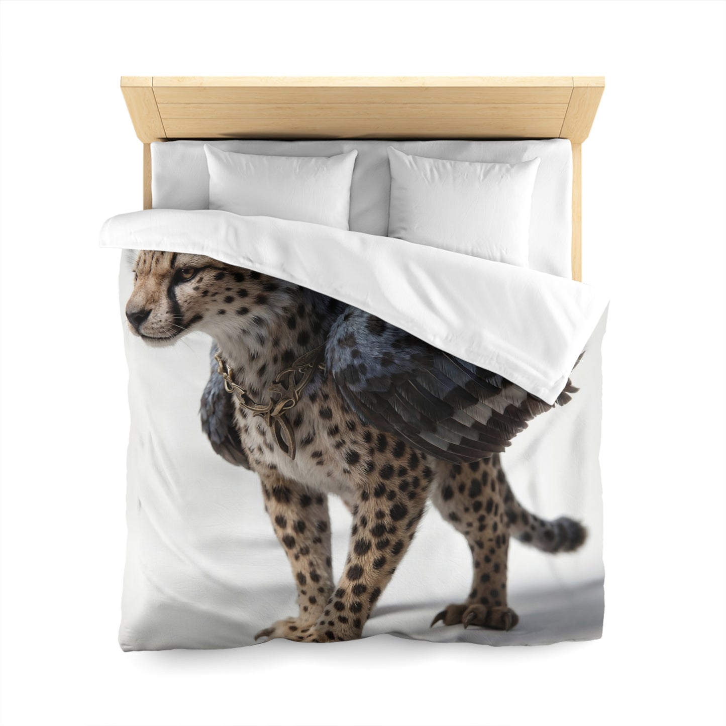 Winged Cheetah Microfiber Duvet Cover – Shadowed Feathers & Feline Grace