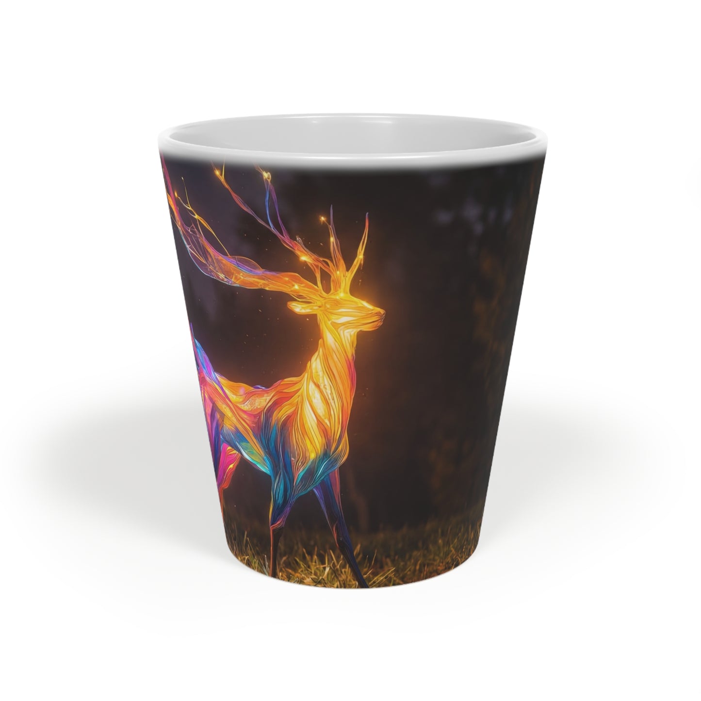 Chromatic Stag Latte Mug, 12oz – Night Garden Luminescence