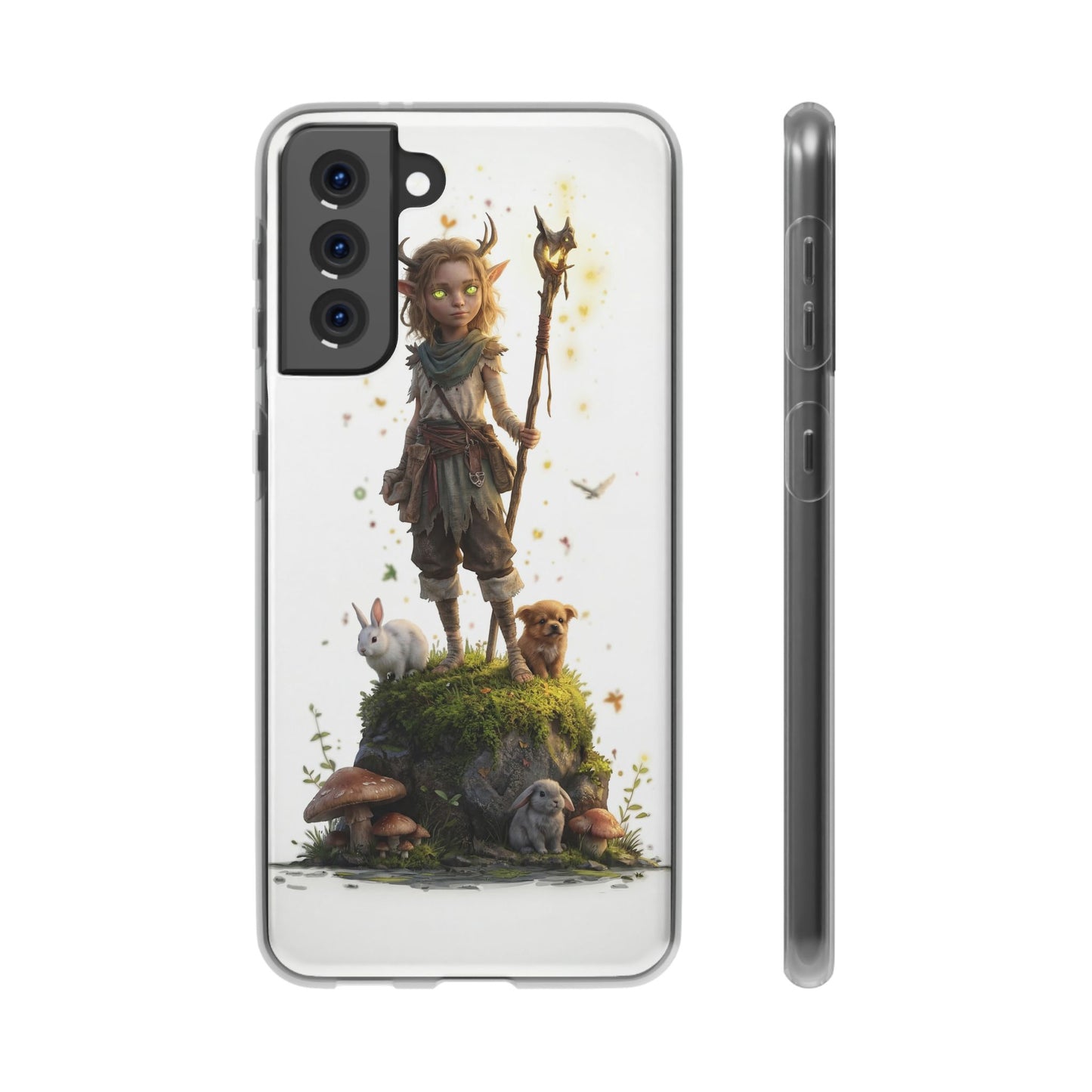 Forest Sentinel Flexi Cases – Glowing Antlered Child with Pet Companions