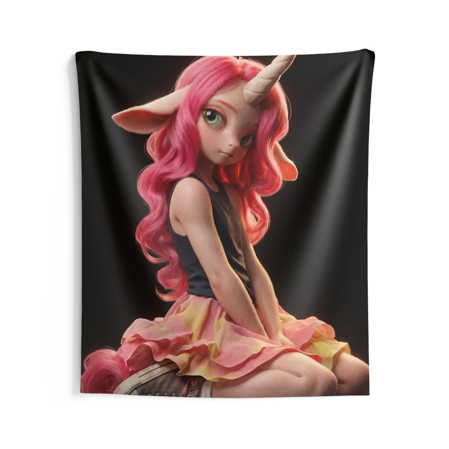 Pink Unicorn Girl Indoor Wall Tapestries – Whimsical Modern Fantasy Portrait