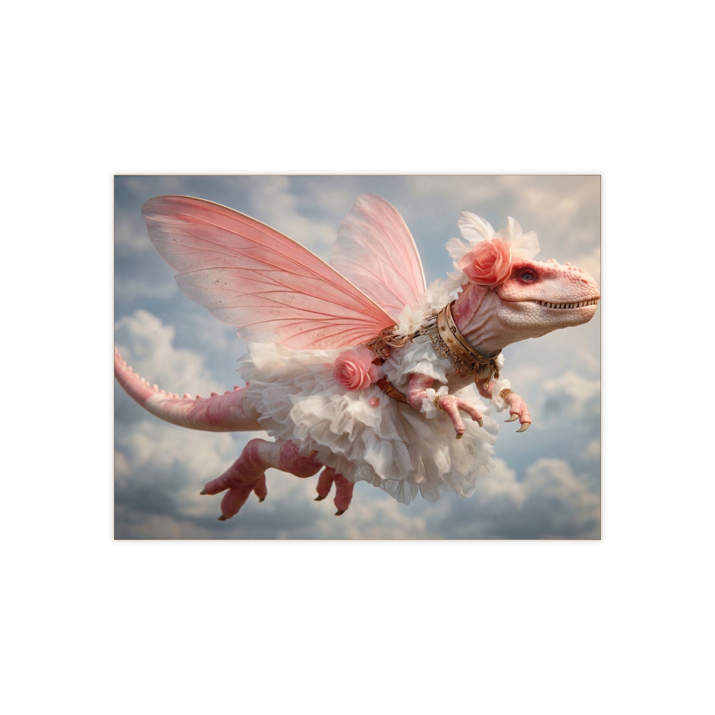 Pink Winged Dinosaur in Tutu Ceramic Photo Tile – Skyborne Ballerina of the Clouds