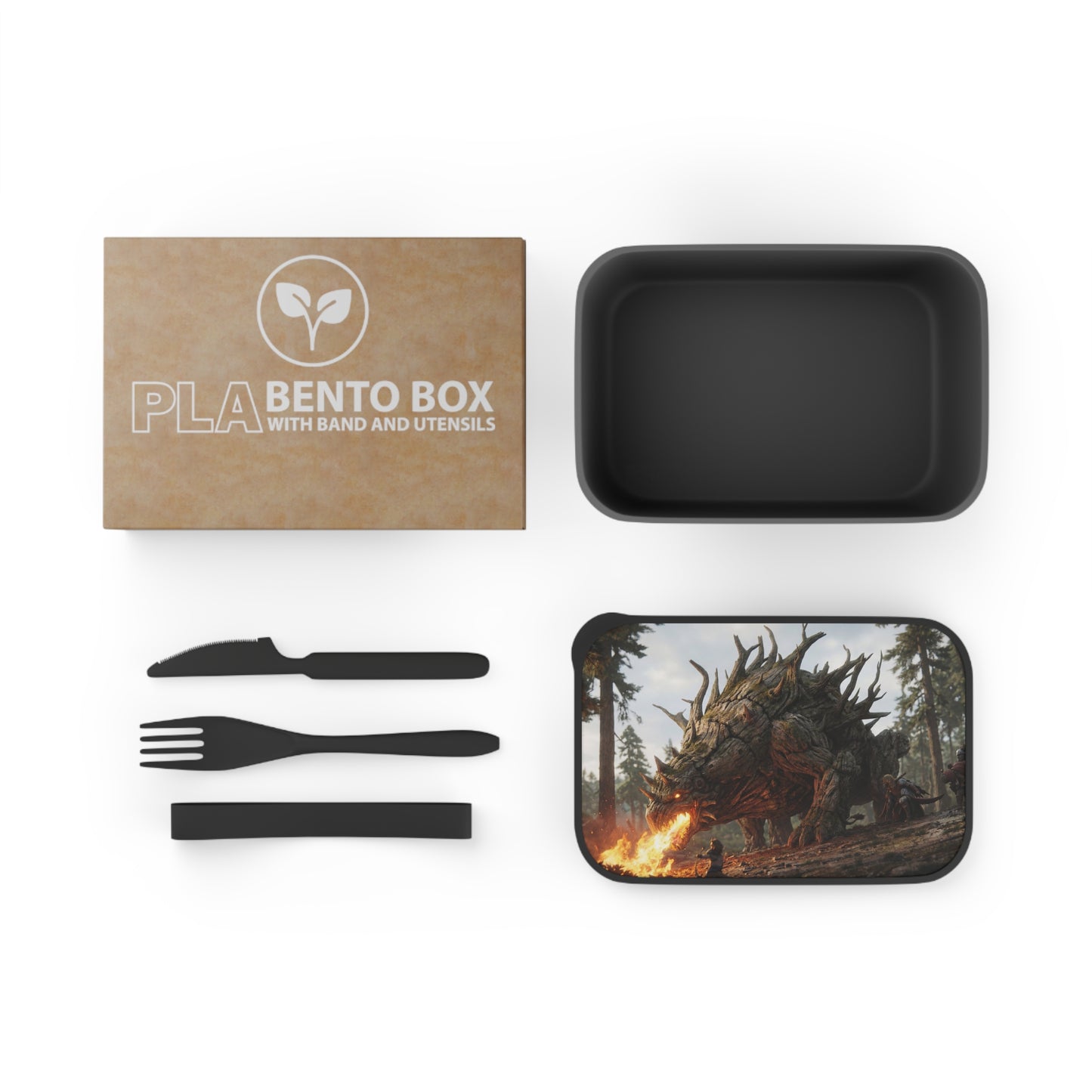 Ancient Forest Behemoth PLA Bento Box with Band and Utensils – Ember-Wreathed Guardian