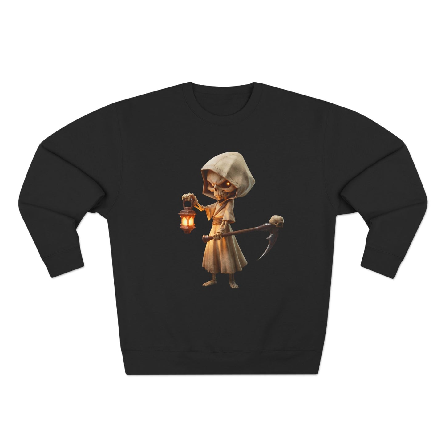 Lantern Bearer Hooded Skeleton Crewneck Sweatshirt – Warm Glow Guardian Art