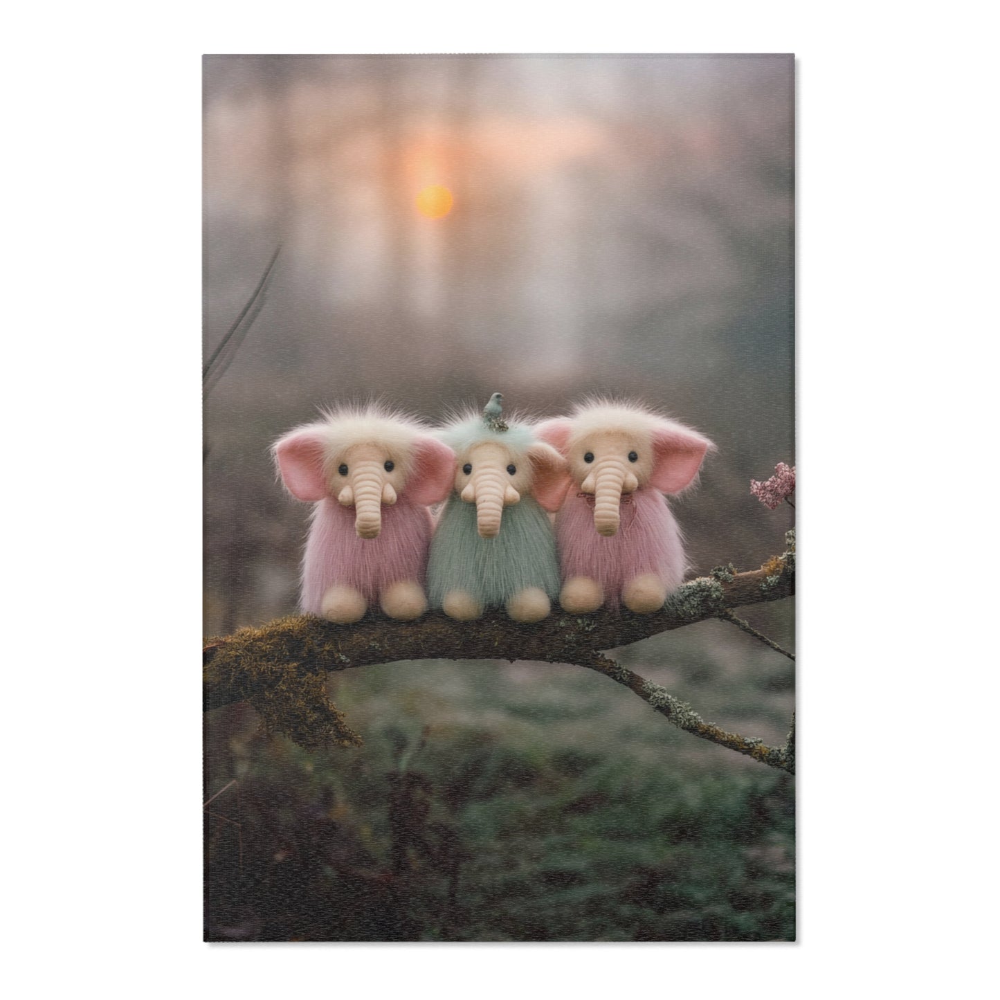 Three Furry Elephant Friends Area Rugs – Dawn’s Whisper in the Misty Wood