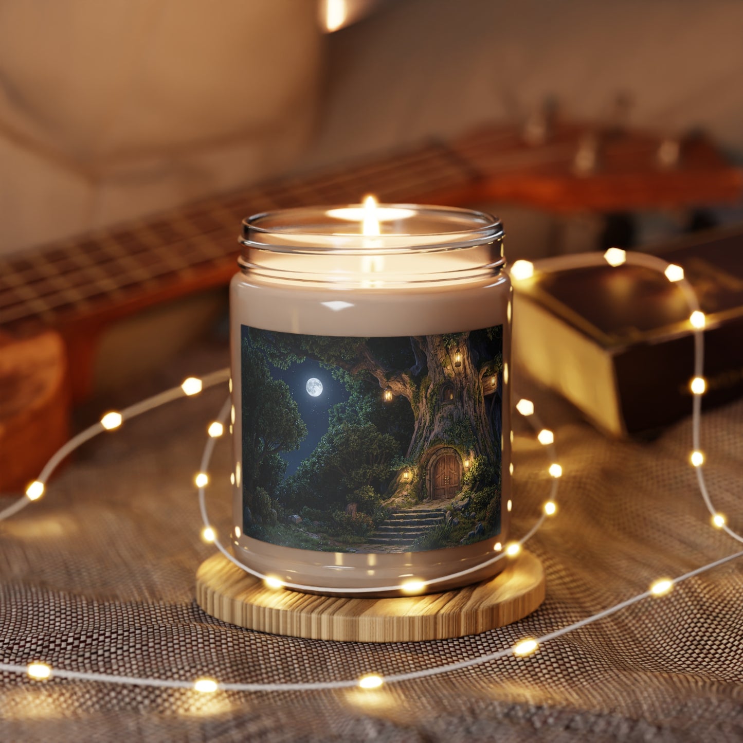 Moonlit Treehouse Doorway Scented Soy Candles with White Lid, 9oz – Whispers of the Ancient Grove