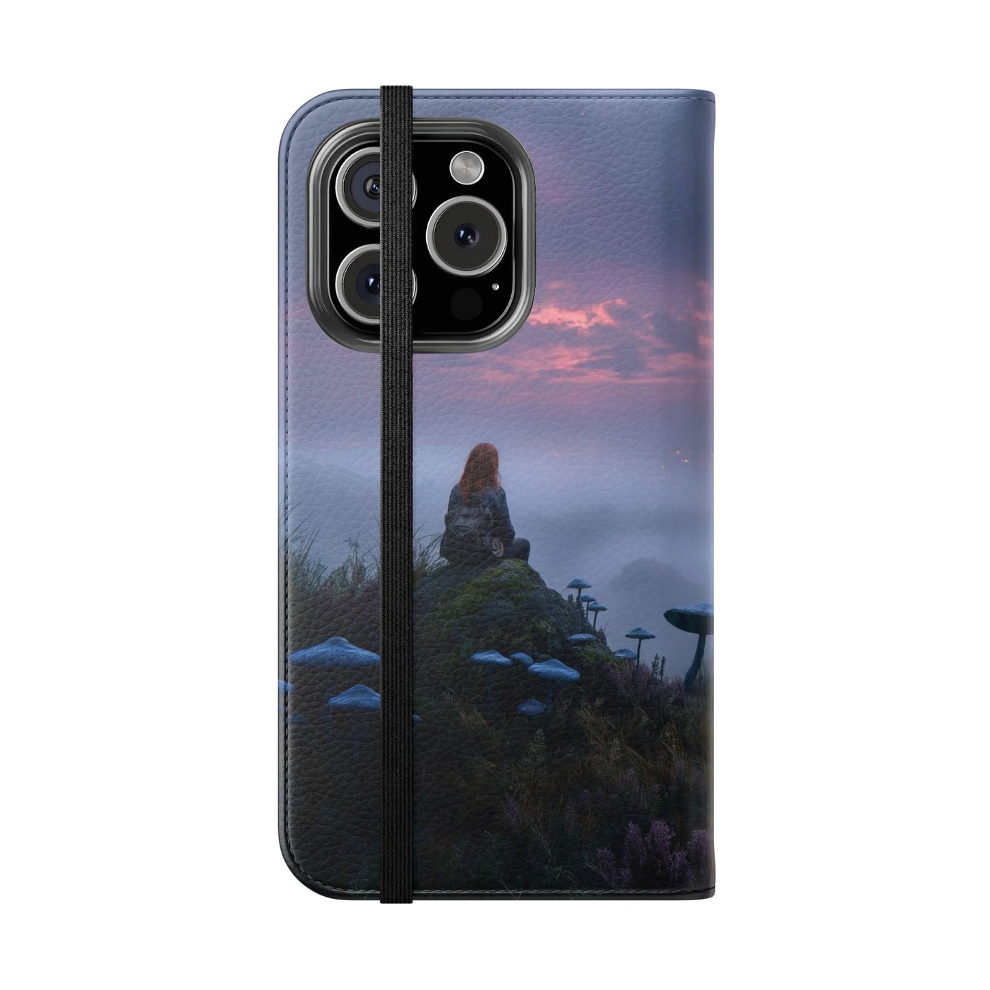 Misty Hilltop Flip Cases – Red-Haired Wanderer at Twilight