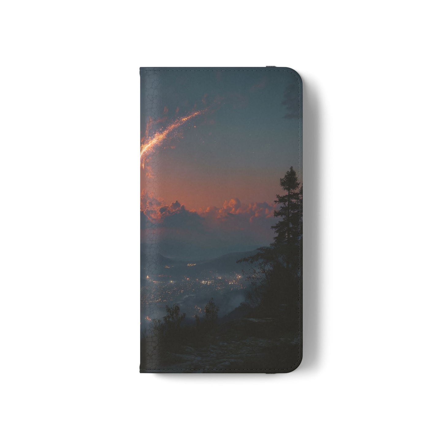 Meteor Over Valley Flip Cases – Crimson Sky Sentinel Cover