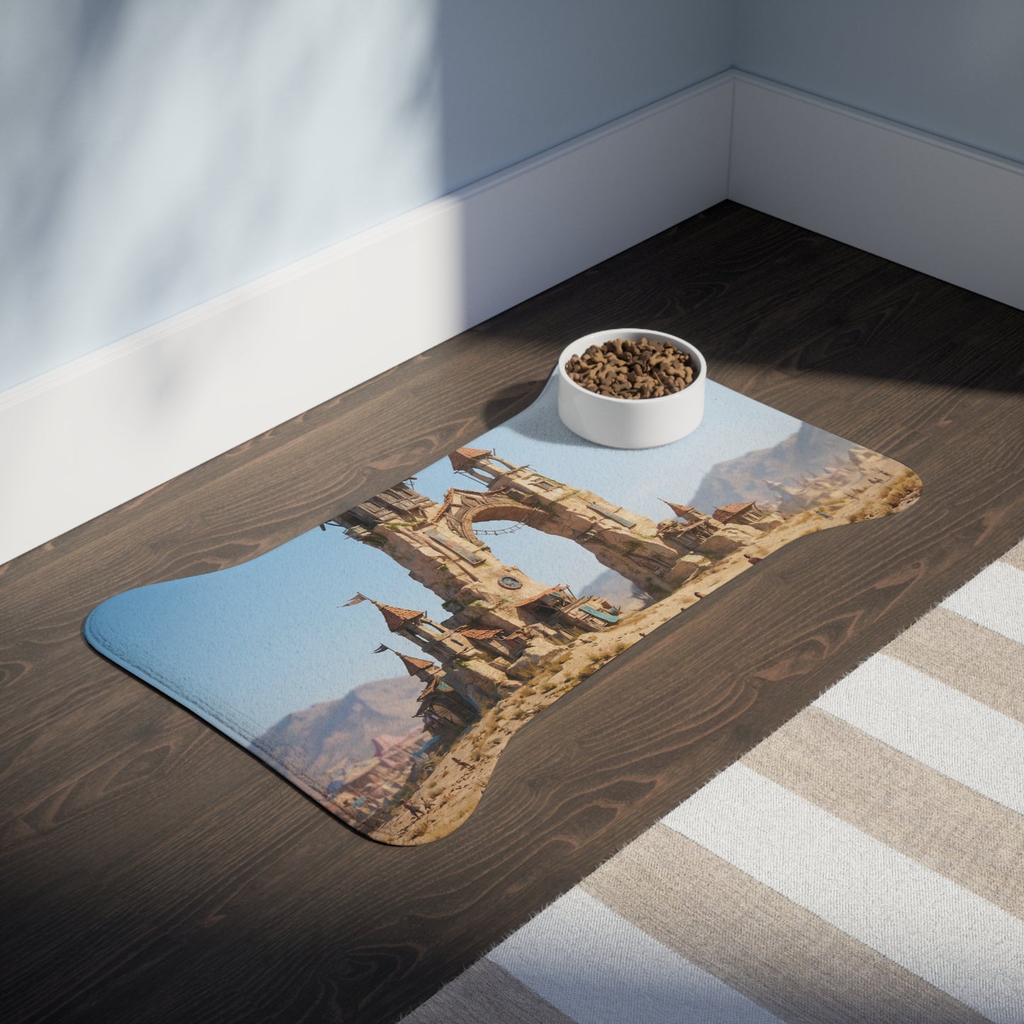 Ruined Archway Pet Feeding Mats – Desert Fortress Gateway Scene