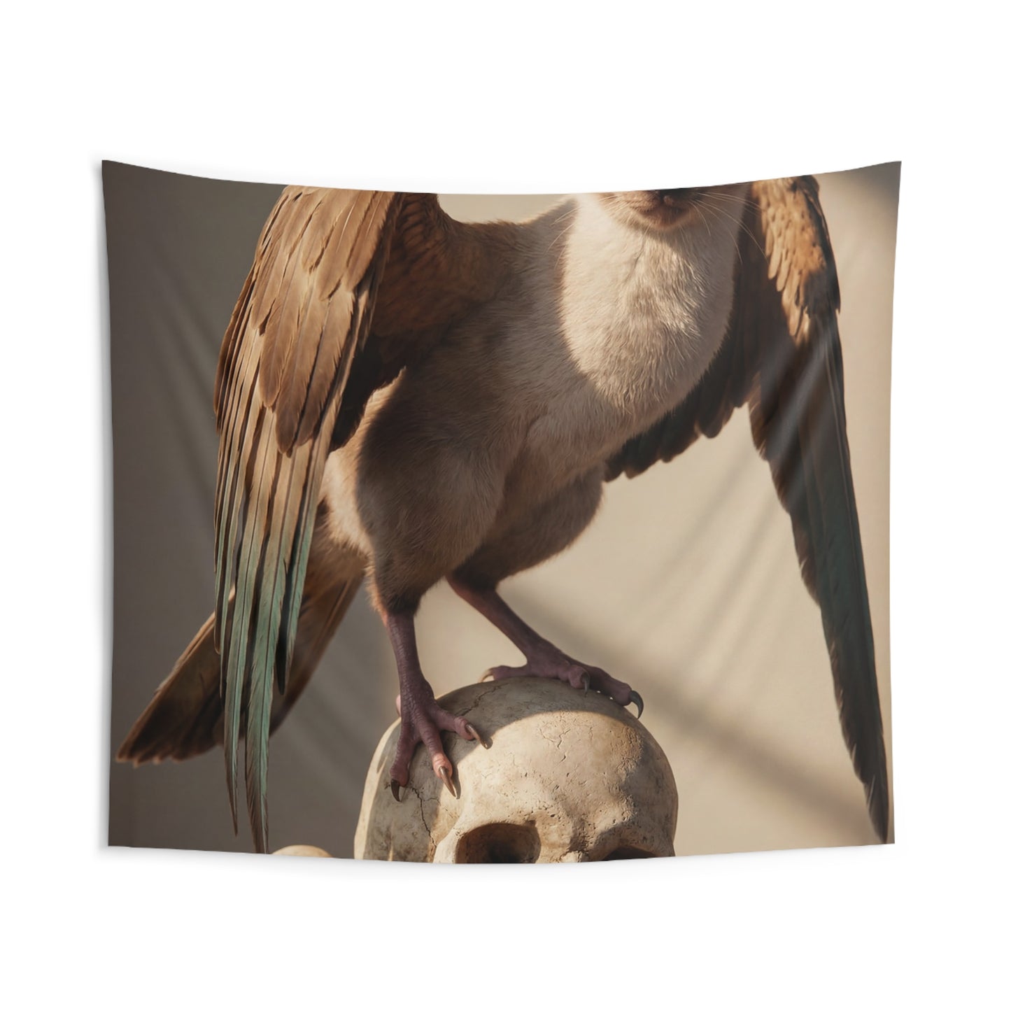 Winged Siamese Cat Wall Tapestry – Sunlit Guardian of Bone
