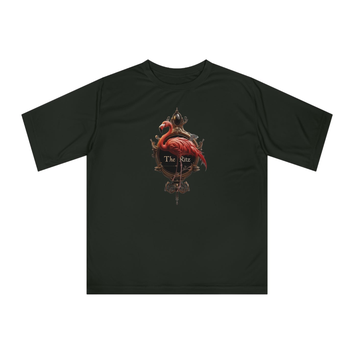 Crimson Flamingo Ornate Frame Tee – Golden Ritz Manor Emblem